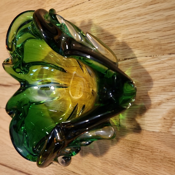 Blown Glass Green Yellow Clear 1960's Candy Dish/ashtray/Art Glass MCM Italy - Picture 3 of 10